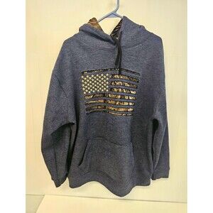 Mossy Oak Mens L Gray Polyester Fleece Pullover Hoodie Pockets Camo Flag